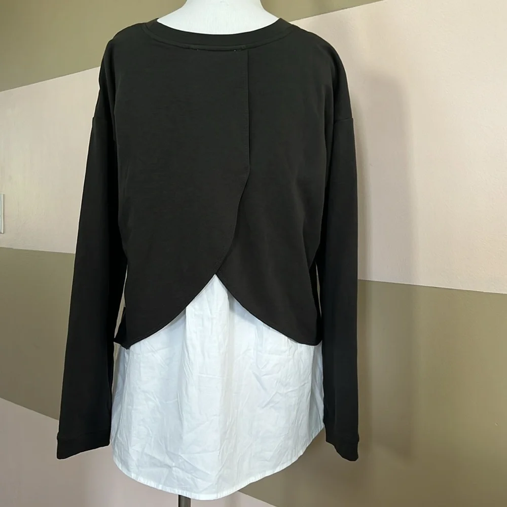 VINCE CAMUTO Two Split Back 2 In One Layered Sweatshirt Top Gray White Medium